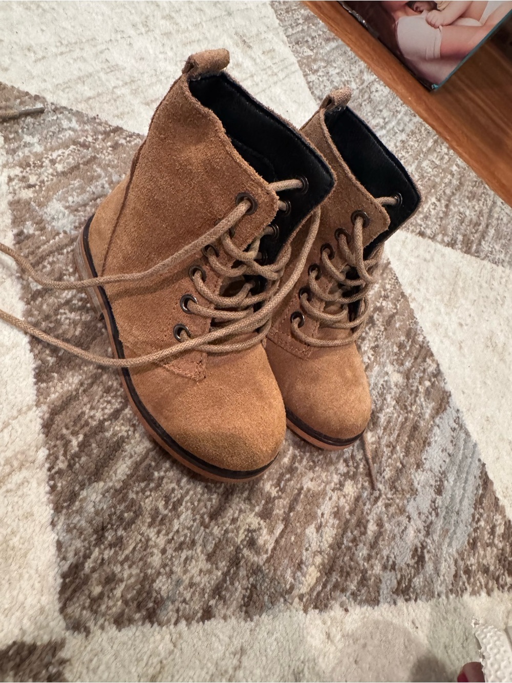 Toddler Tan Suede Lace-Up Ankle Boots